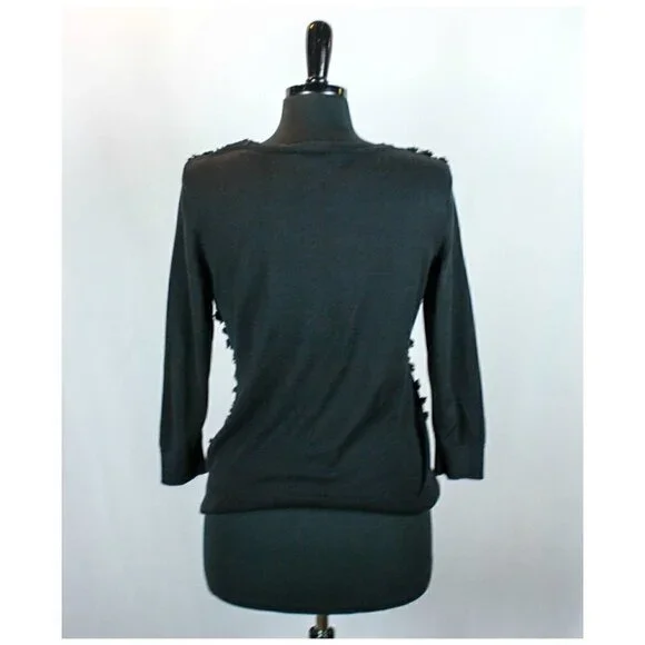 Talbots Black Cardigan Sweater Silk Ruffle… - Picture 4 of 6